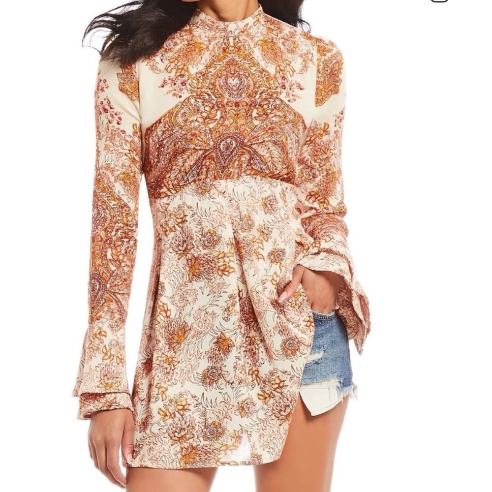 Free People Lady Luck Tunic in Cream and Brown